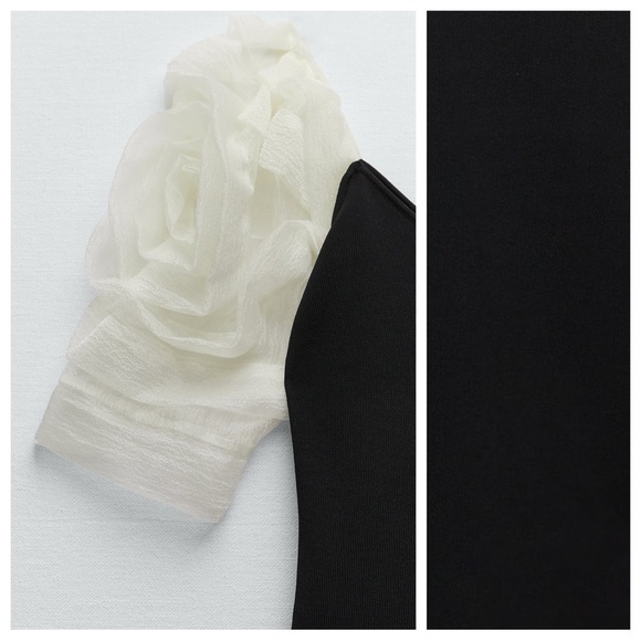 NWT. Zara Black/Cream Knitted Mini Dress with Contrasting Details. Size S. - Picture 6 of 12